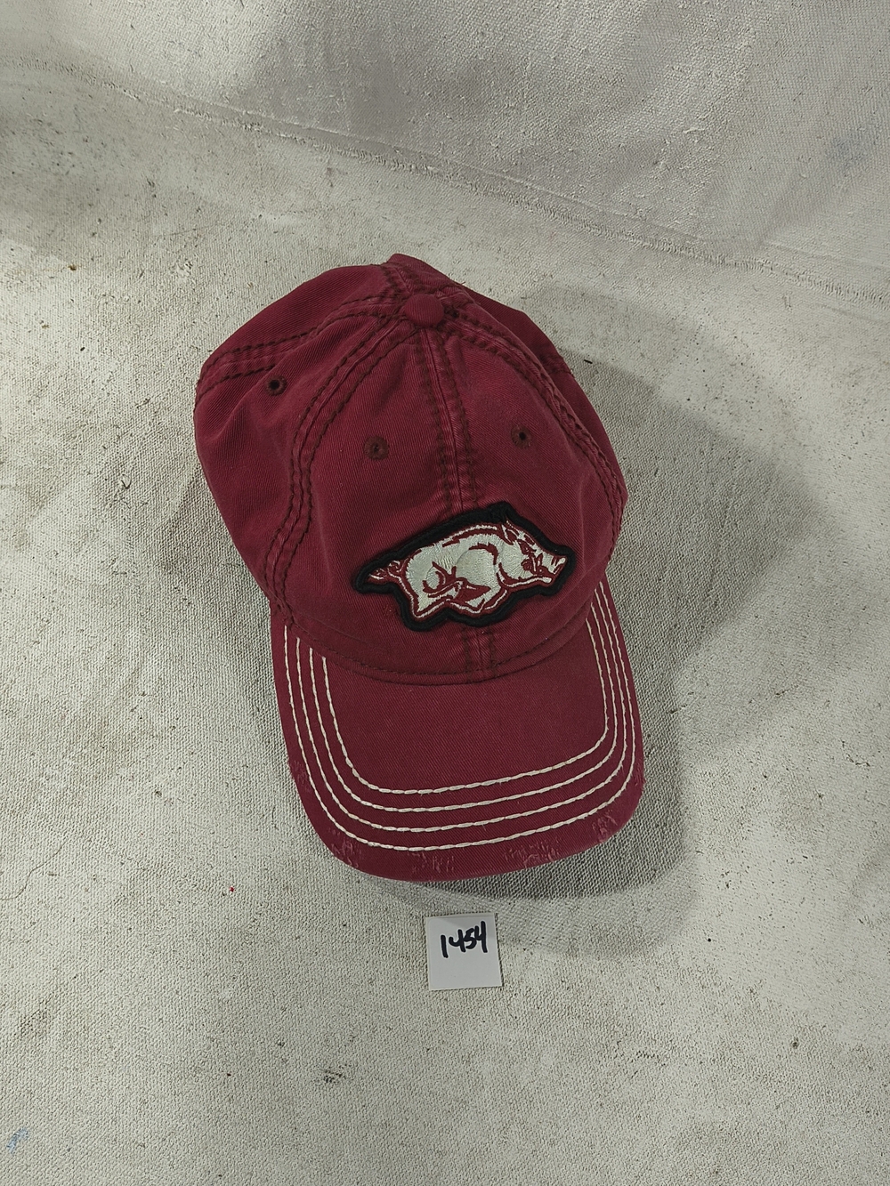 Men's Distressed Maroon Adj Cap with Arkansas Razorback Patch By Houndstooth